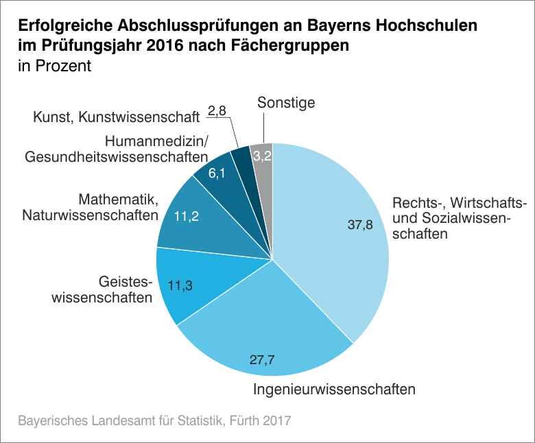 Erfolgreiche Abschlussprüfungen an Bayerns Hochschulen im Prüfungsjahr 2016 nach Fächergruppen